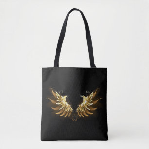 Bolsa Tote Ouro Angel Wings sobre fundo preto