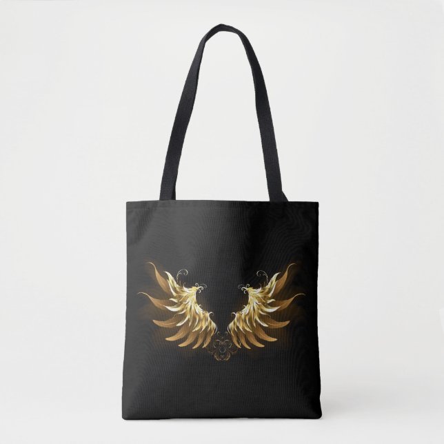 Bolsa Tote Ouro Angel Wings sobre fundo preto (Frente)