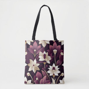 Bolsa Tote Ouro Art Deco Flowers Burgundy