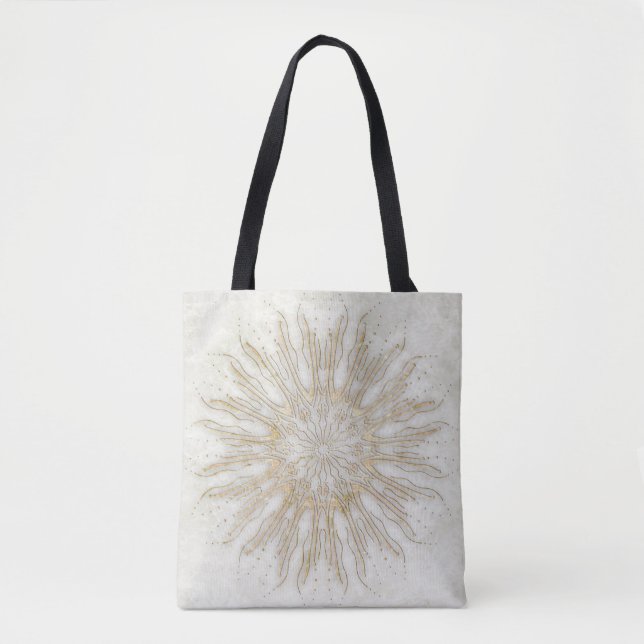 Bolsa Tote Ouro branco de sunburst mandala estilo orgânico (Frente)