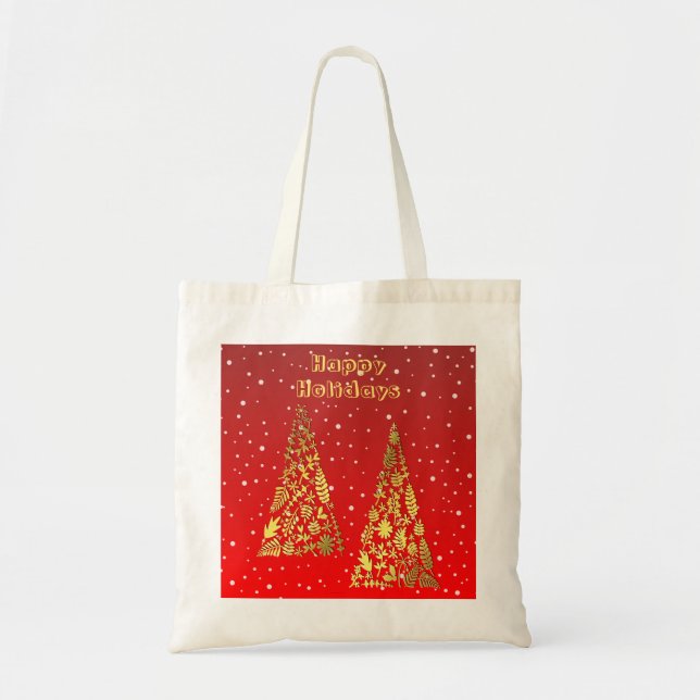 Bolsa Tote Ouro brilhante Árvores de Natal Banheira Feriada (Frente)