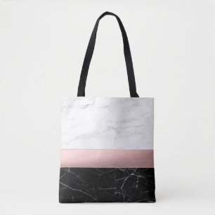Bolsa Tote ouro cor-de-rosa do mármore branco preto claro