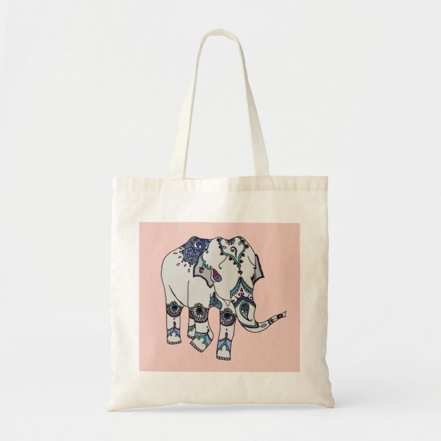 Bolsa Tote Ouro cor-de-rosa saco Embellished do elefante (Frente)