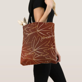 Bolsa Tote Ouro de folhas com padrão castanho