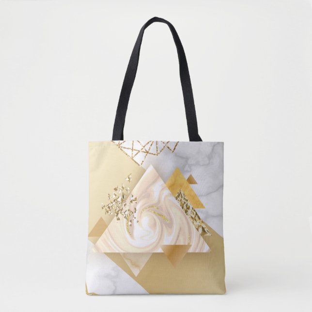 Bolsa Tote Ouro de luxo geométrico com mármore sem costura (Frente)