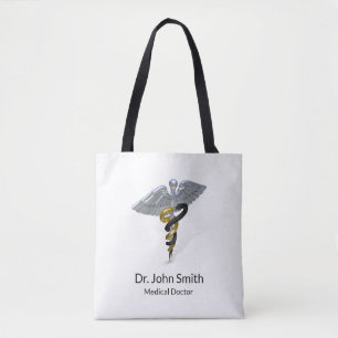 Bolsa Tote Ouro de prata médico do preto do Caduceus - sacol