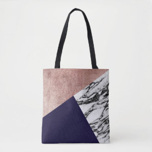 Bolsa Tote Ouro do mármore moderno e azuis marinhos