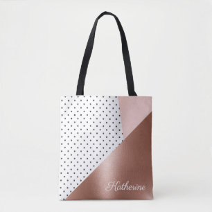 Bolsa Tote Ouro e pontos cor-de-rosa