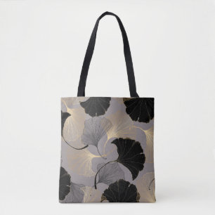 Bolsa Tote Ouro elegante Ginkgo, fundo vintage.