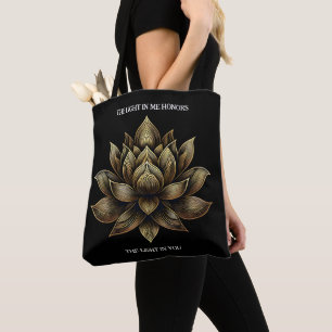 Bolsa Tote Ouro Elegante Lotus Flor em Mim...