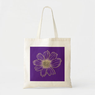 Bolsa Tote Ouro Floral design púrpura