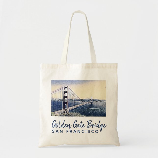 Bolsa Tote Ouro Gate Bridge San Francisco Watercolor Art (Frente)