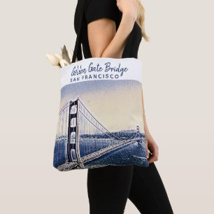 Bolsa Tote Ouro Gate Bridge San Francisco Watercolor Art
