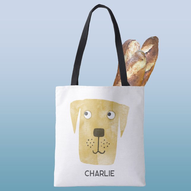 Bolsa Tote Ouro Labrador Retriever Dog Personalizado (Fun Golden Labrador Retriever dog personalized name tote bag)