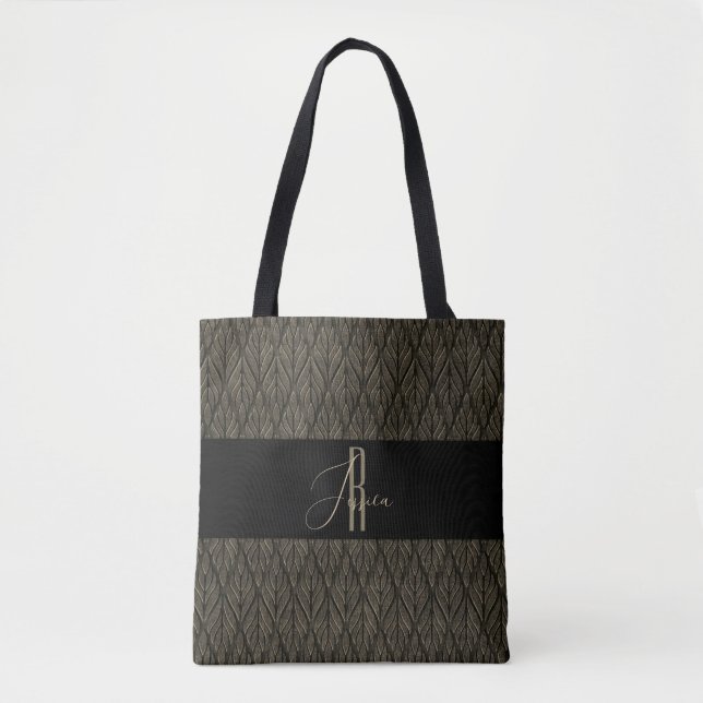 Bolsa Tote Ouro marrom Padrão de couro e monograma (Frente)