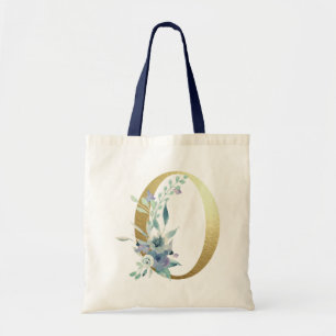 Bolsa Tote Ouro Monograma - Letra O Blue Watercolor Flowers