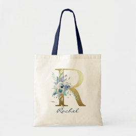 Bolsa Tote Ouro Monograma - Letra R Blue Name - Decoração Flo