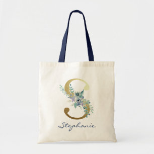 Bolsa Tote Ouro Monograma - Letra S Blue Name - Decoração Flo