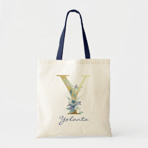 Bolsa Tote Ouro Monograma - Letra Y Blue Name Decoração Flora