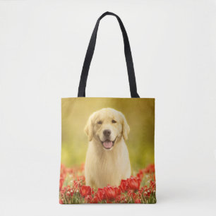 Bolsa Tote Ouro para sempre nas flores vermelhas