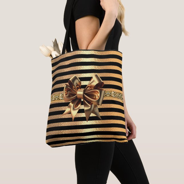 Bolsa Tote Ouro pintinho moderno Elegante  Black stripes Boni (Close Up)