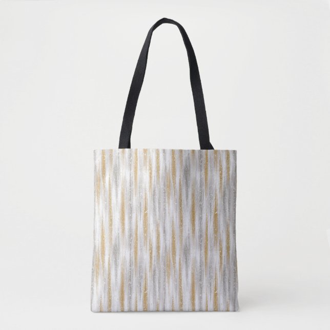 Bolsa Tote Ouro Prata Chic Glam Glitzy Listras (Frente)