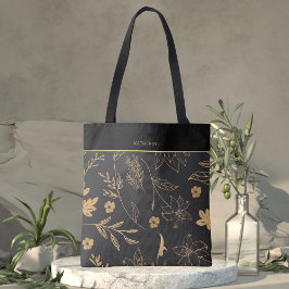 Bolsa Tote Ouro Preto Floral Elegante Moderno com Estilo
