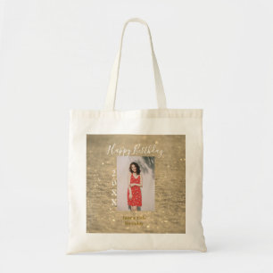 Bolsa Tote Ouro reluzente feliz 15 de aniversário nome ano