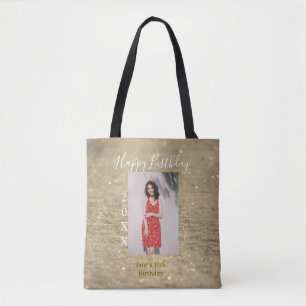 Bolsa Tote Ouro reluzente feliz 15 de aniversário nome ano