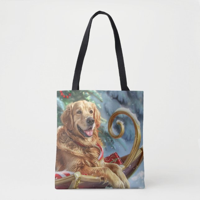 Bolsa Tote Ouro Retriever Cachorro Natal Festivo (Frente)