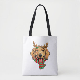 Bolsa Tote Ouro Retriever Cachorro Reindeer Santa Hat
