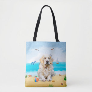 Bolsa Tote Ouro Retriever Dog na praia