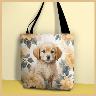 Bolsa Tote Ouro Retriever Flores Amarelas da Puppy
