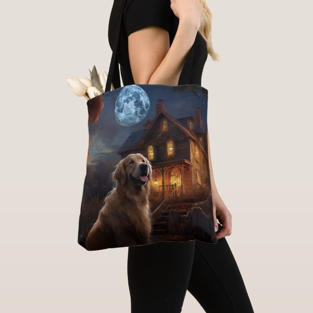 Bolsa Tote Ouro Retriever Halloween Ascariado (Close Up)