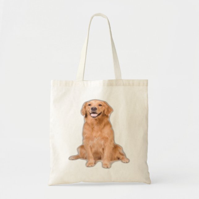 Bolsa Tote Ouro Retriever Sentado - Design Adorável (Frente)