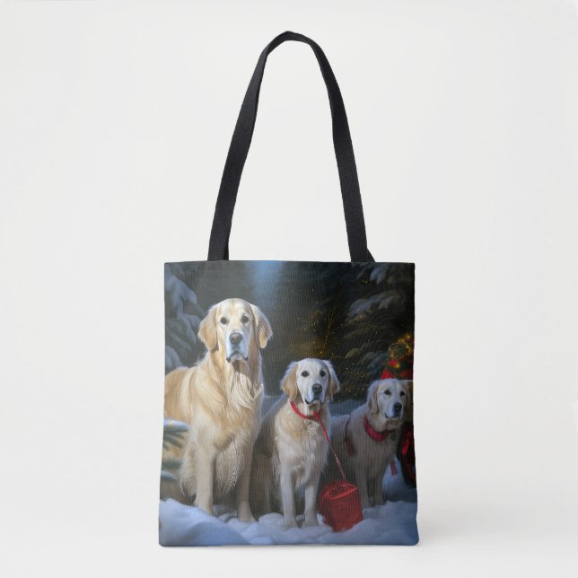 Bolsa Tote Ouro Retriever Snowy Sleigh Decência de Natal (Frente)