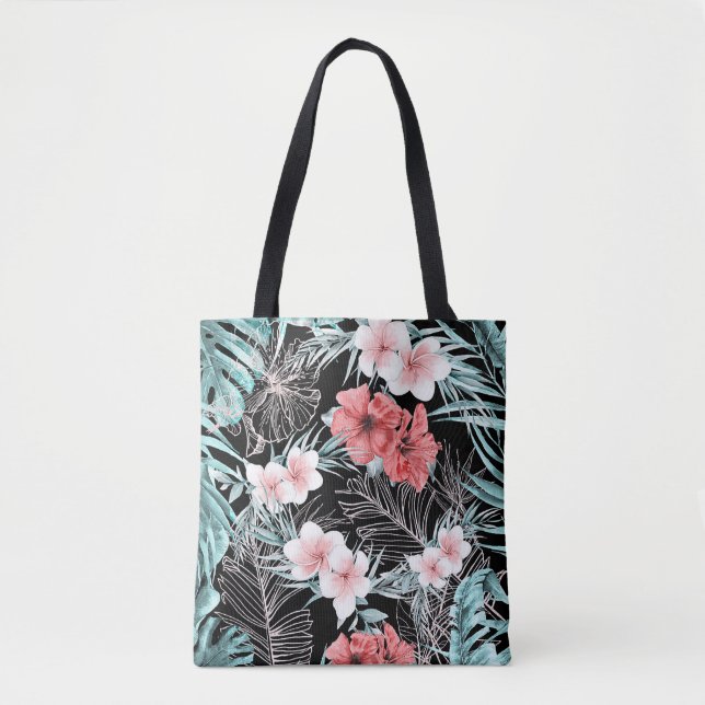 Bolsa Tote Ouro Rosa Tropical Botânico Aloha Abacaxi Chic (Frente)