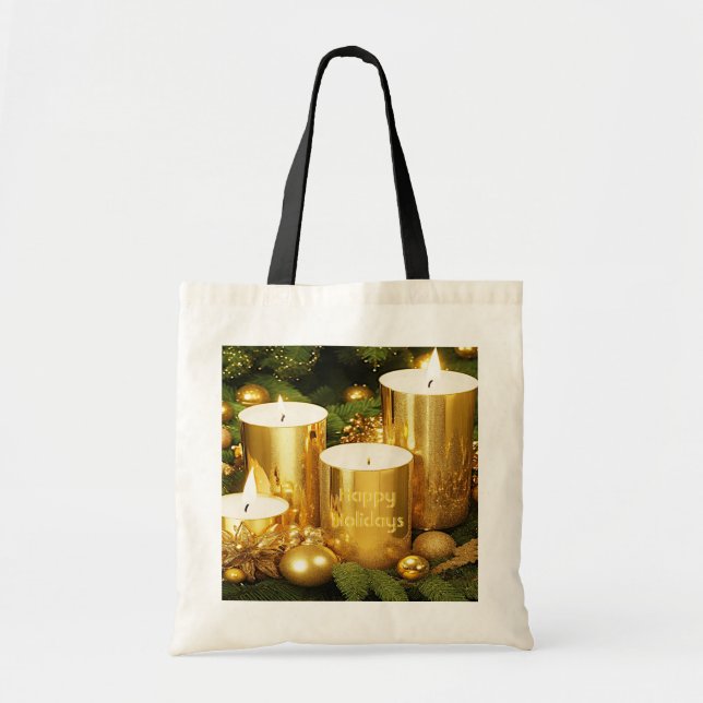 Bolsa Tote Ouro velas de Natal Banheira de Tote (Frente)