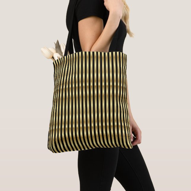 Bolsa Tote Ouro vertical e faixas do Elegante preto (Close Up)