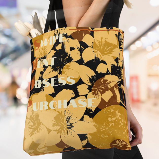 Bolsa Tote Ouro Vintage Compro de Padrão Floral (Criador carregado)