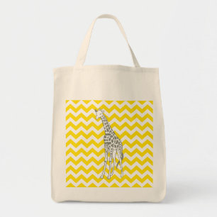 Bolsa Tote Ouro Yellow Chevron com Pop Art Giraffe