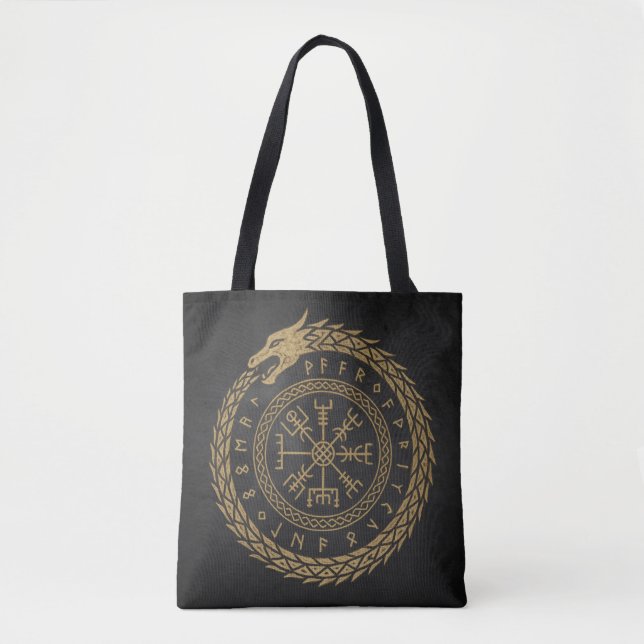 Bolsa Tote Ouroboros & Vegvisir - Círculo Rune de Compass Nor (Frente)