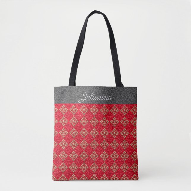 Bolsa Tote Ouros Dourados e vermelhos retinados monogramados (Frente)