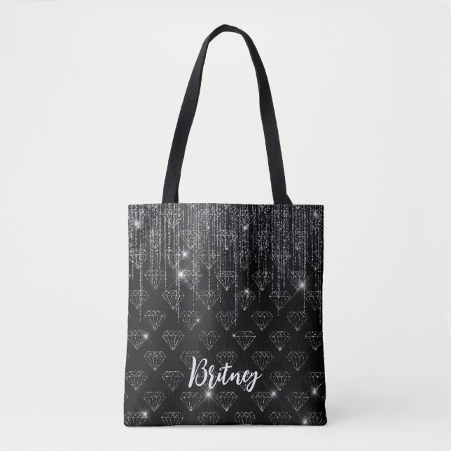 Bolsa Tote Ouros Luminosos Pretos de Luxo Monogramas (Frente)