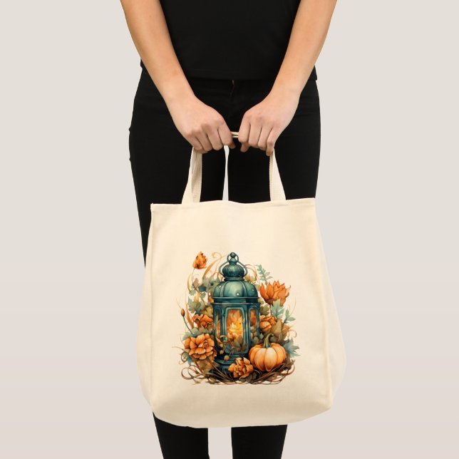 Bolsa Tote Outono Ação de Graças Pumpkin Lanterna Harvest (Frente (produto))