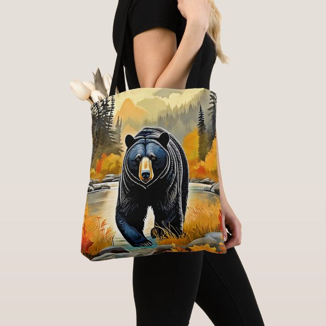 Bolsa Tote Outono do Urso Negro Florestal (Close Up)