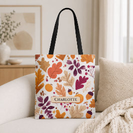Bolsa Tote Outono Personalizado – Folhas de Outono & Nome de 