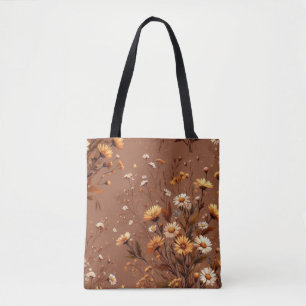 Bolsa Tote Outono Terracota Flor Boho Aquarela Floral 