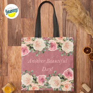 Bolsa Tote Outra Linda Rosa Rosa Branca Suave e Bonita