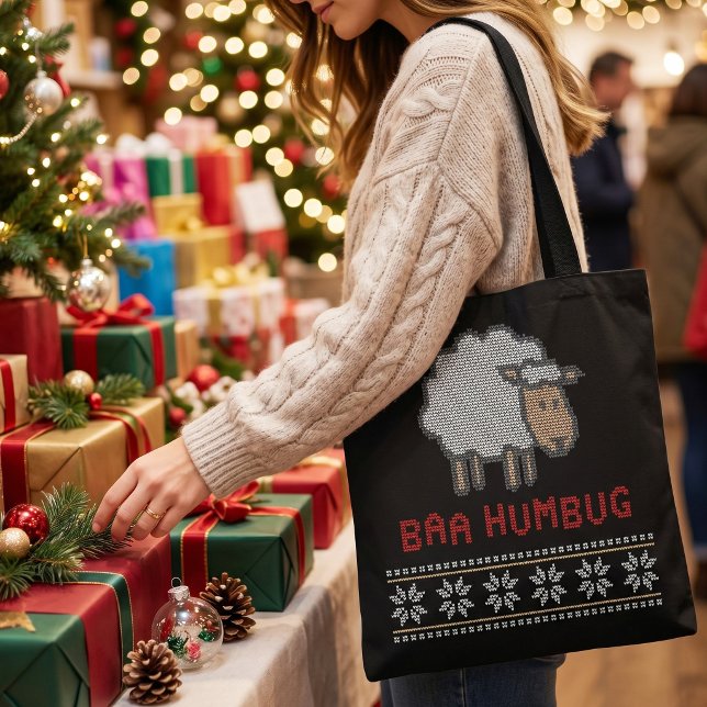 Bolsa Tote Ovelha Baa Humbug de Natal | Estilo Suéter Feio (Criador carregado)